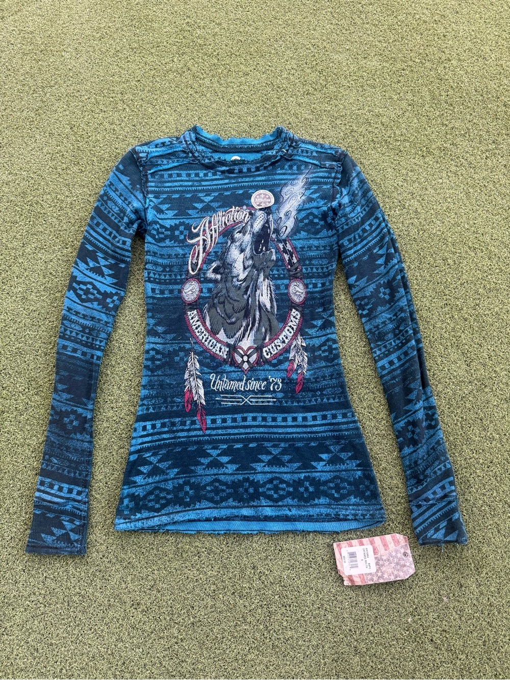 RARE MODERN VINTAGE EMO GRUNGE NWT AFFLICTION THERMAL LONG SLEEVE WOLF TEE